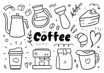 Coffee time doodle on white background. Vector illustration
