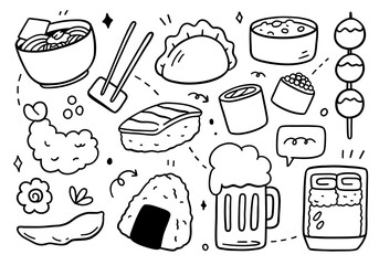 Japanese food doodle on white background. Vector illustration