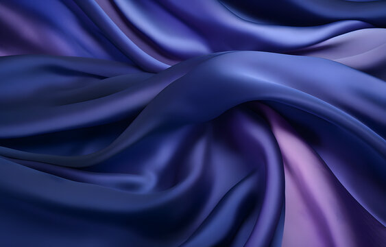 Abstract flowing deep blue and purple silk fabric texture with soft folds and highlights