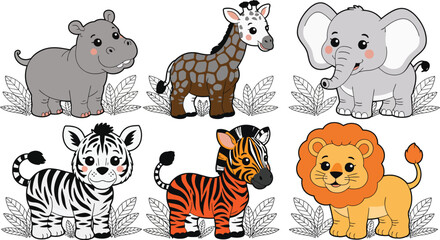Fototapeta premium Cute Safari Jungle Animals Vector Collection for Children's Design