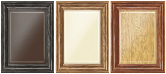 Fototapeta premium Three framed displays in black, beige, and light brown wood