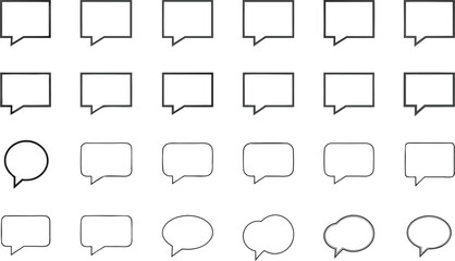 Speech Bubble Outline Vector Set – Rectangular and Oval Chat Balloons in Various Styles for Comics, Messages, Dialogue, Graphic Design, Pop Art, and Communication Projects in Minimalist Line Art