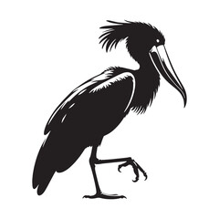 Graceful Shoebill Silhouette – Shoebill Vector Graphic with Monochrome Detail – Black Vector of Shoebill

