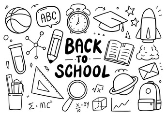 Back to school doodle on white background. Vector illustration