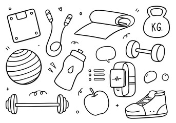Fitness doodle on white background. Vector illustration