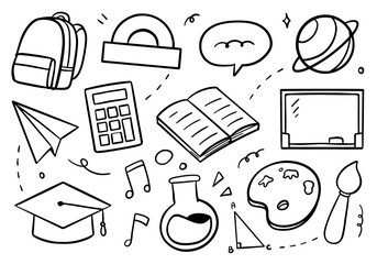 Back to school doodle on white background. Education vector illustration
