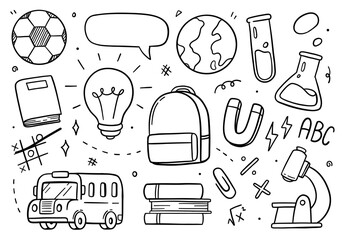 Back to school doodle on white background. Education vector illustration