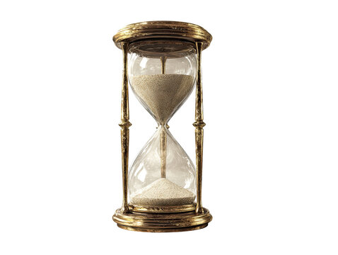 Antique hourglass, golden frame, clear glass