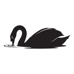 Striking Swan Silhouette – Swan Vector Artwork with Fine Monochrome Lines – Bird Silhouette – Black Vector of Swan

