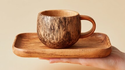 Explore the natural beauty of a Finnish birchwood kuksa cup on a wooden tray