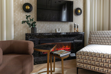 Modern Fireplace and TV in Cozy Interior