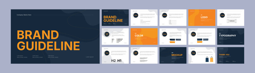 Professional Brand identity design template. Complete Brand Guidelines layout, Modern Brand manual Guidelines Presentation, premium brand strategy design. Logo guideline book