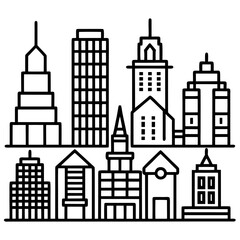 Fototapeta premium City skyline silhouette with various buildings isolated on white background