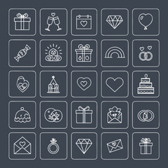 Fototapeta premium Wedding and romance icons silhouette isolated on white background