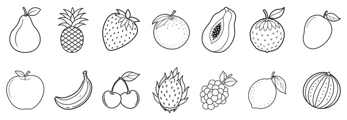 A set of fruit Colouring book elements
