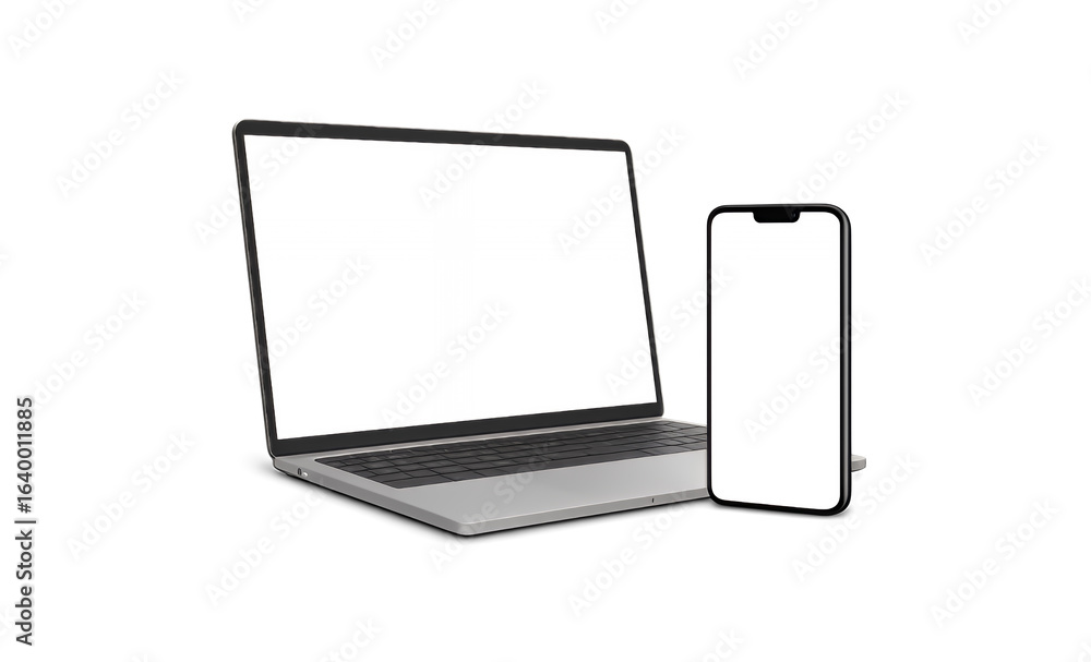 Poster modern laptop and smartphone displaying blank screens for mockups and presentations isolated on tran