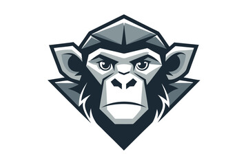 Geometric Monkey Head Mascot Logo in Gray Tones Isolated on White Backdrop