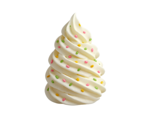 A delicious swirl of creamy vanilla soft serve ice cream adorned with colorful sprinkles presented as an isolated object on a transparent background isolated on transparent background