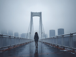 woman standing on an empty pedestrian 