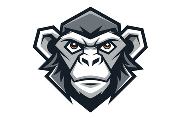 Mascot Style Gorilla Head with Grey Tones on White