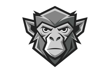 Stylish Gray Monkey Head Mascot Logo Isolated on White Backdrop, Primate Design
