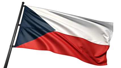 Czech flag waving in the wind isolated on transparent background, a symbol of nation