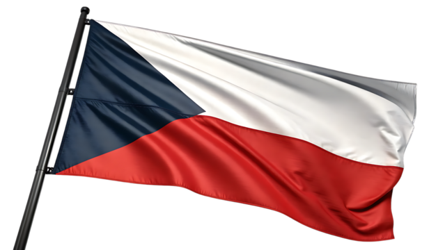 Czech flag waving in the wind isolated on transparent background, a symbol of nation