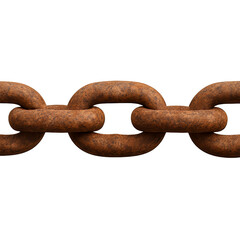 Fototapeta premium Close up view of a rusted metal chain link section showing texture and corrosion isolated on transparent background