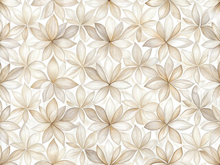 Seamless floral pattern with beige flowers, a watercolor design on white background