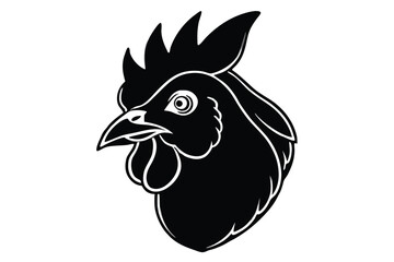 Fototapeta premium Rooster Head Black Silhouette on White Background Design