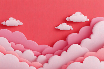 Light pink clouds on pink sky background paper cut style