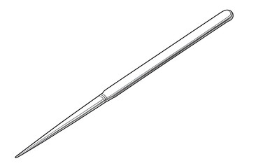 A long, slender, pointed tool.  Black background,  white/light-grey section