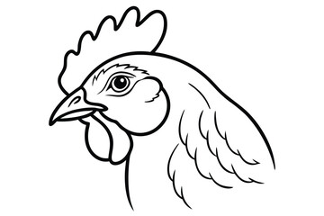 Rooster Head Profile Outline Design, Farm Animal, Black and White, Detailed