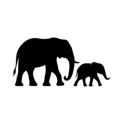 Obraz premium Elephant family silhouette isolated on white background