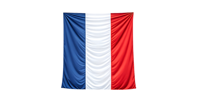 French flag isolated on transparent background, a symbol of the nation and its values