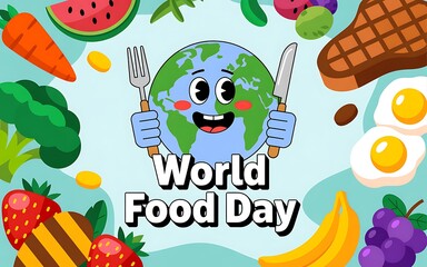 Fototapeta premium Photo of world food day with happy earth and healthy food