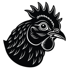 Monochrome Rooster Head Silhouette Style Isolated With White Background