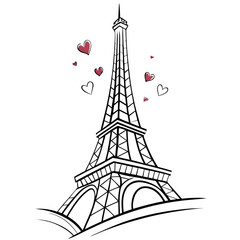 Obraz premium eiffel tower paris , Hand-Drawn Eiffel Tower with Hearts