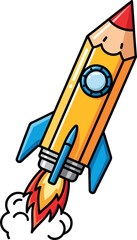 pencil rocket ship launching. Creative idea and education concept vector illustration.