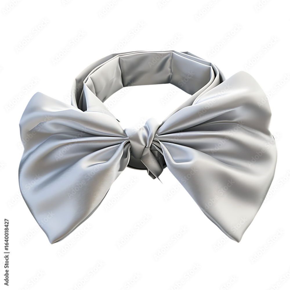 Poster a shiny silver bow tie with a soft fabric texture isolated on a black background in a studio shot pn