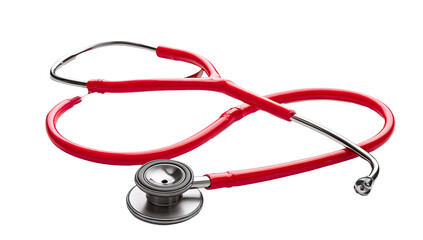 Red medical stethoscope, coiled