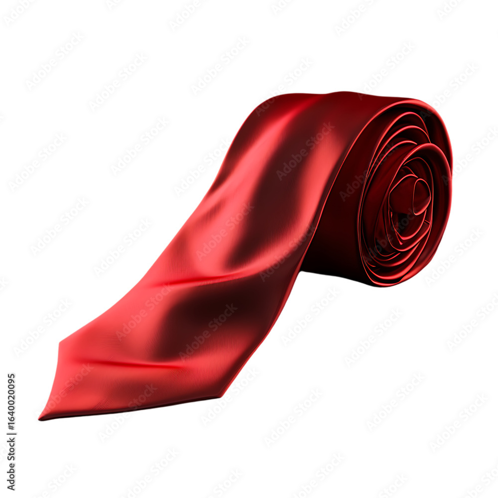 Poster a close up of a rolled red tie against a black background with soft lighting and smooth fabric textu