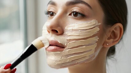 Applying face mask for skincare and relaxation at home