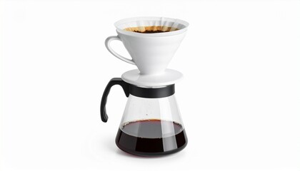 Pour-over coffee maker with ceramic dripper and glass carafe.