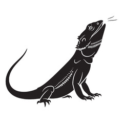 Iconic Bearded Dragon Silhouette – Bearded Dragon Vector Image for Wildlife Education – Reptile Silhouette – Black Vector of Bearded Dragon

