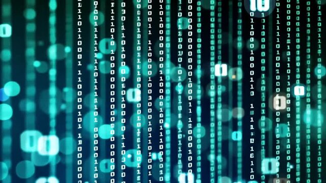 Abstract Digital Rain Background Animation with Binary Code Falling Effect loop 4K