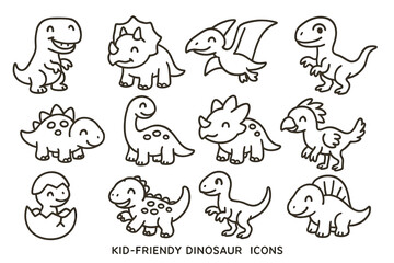 Kid-friendly dinosaur icons: cute and simple dinosaur illustrations for children