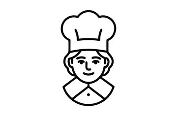 Line Art Chef Icon With Chef's Hat and Uniform Isolated on White Background