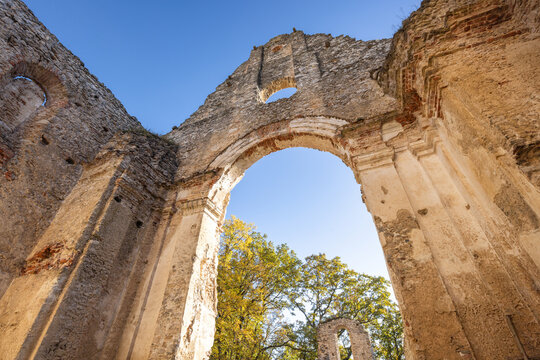 The Katarinka, ruins of a Franciscan monastery and church in Slovakia, Europe. Ruins rise against the clear sky, architecture echoes history, stone whispers of ages long passed.