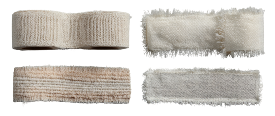 Beige and off-white fabric strips, possible cleaning cloths or bandages